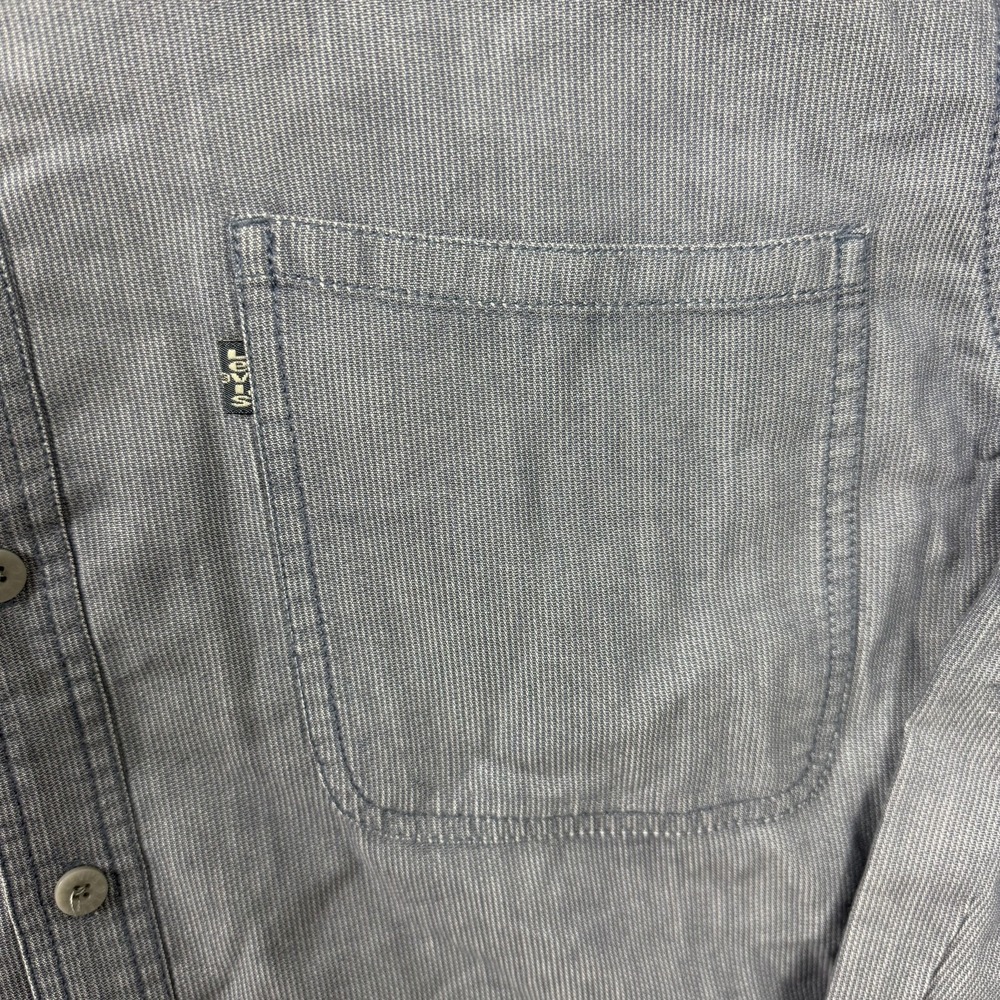Vintage Levis Shirt Mens Medium Blue Grandpa Grandfather Band Collar Button Up - Picture 8 of 15